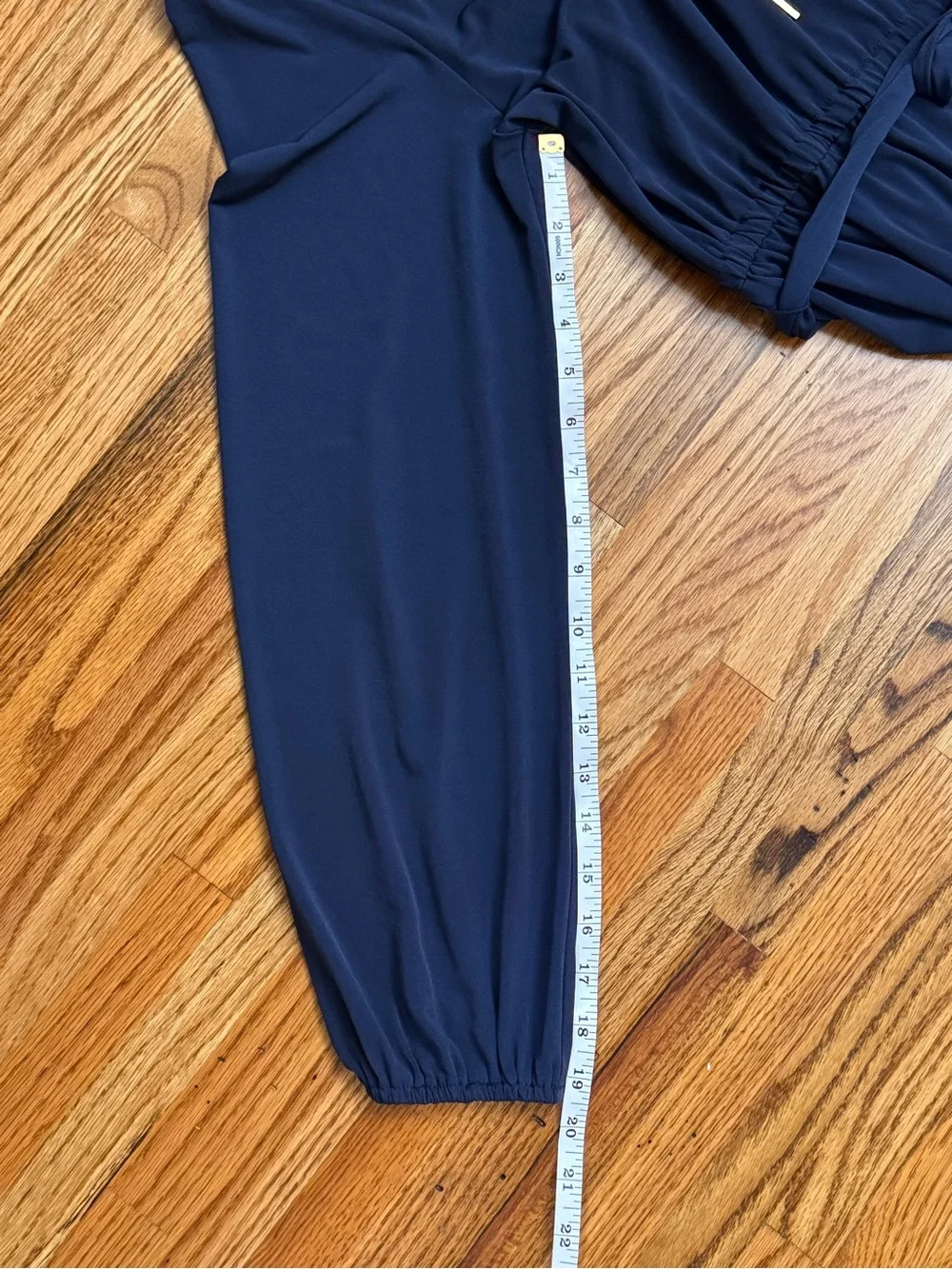 Michael Kors Navy Long-Sleeve Ruffle-Hem Dress with Tie Waist and Gold Accents
